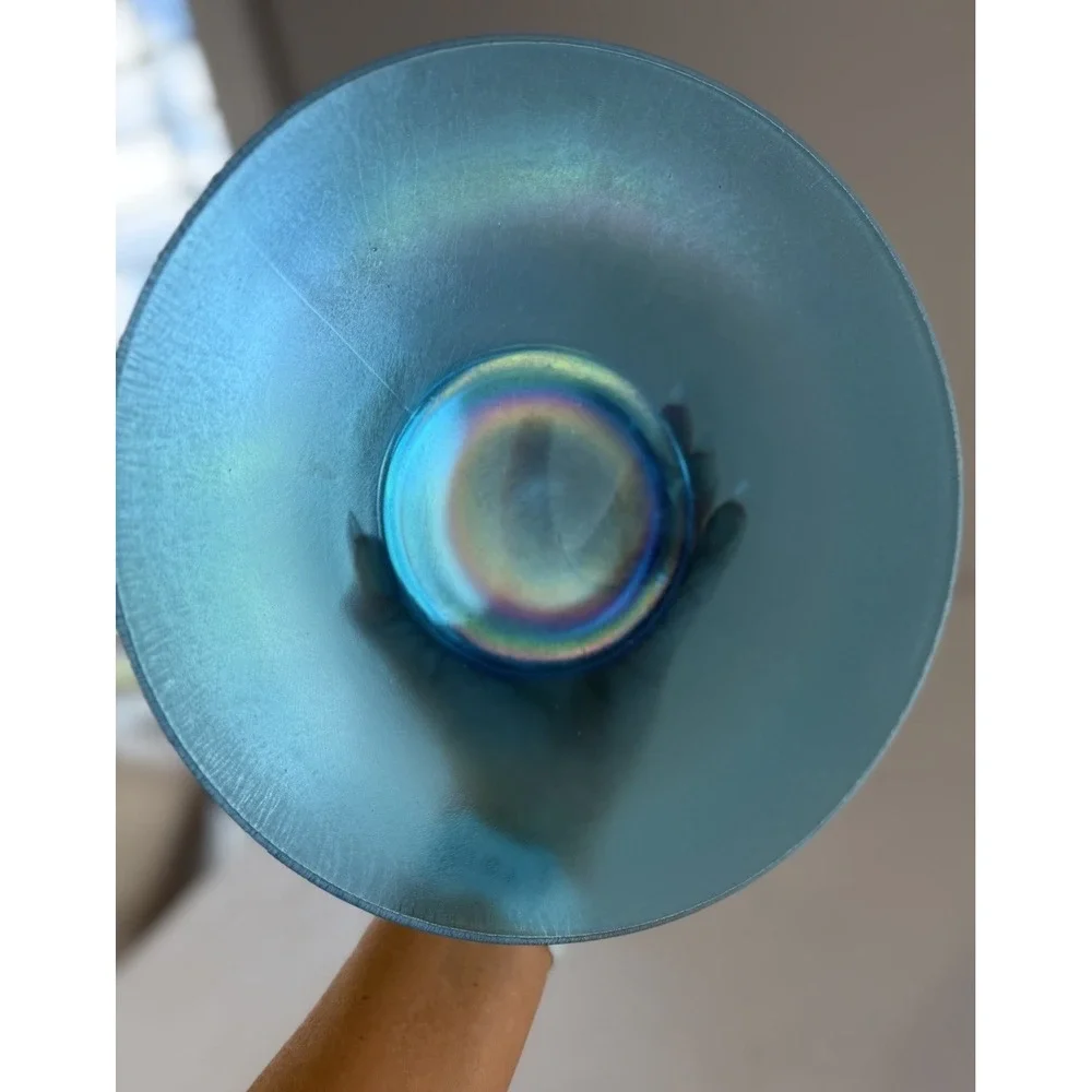 1920s NORTHWOOD Celeste Blue iridescence Stretch Glass Flared Bowl 9.75 inches